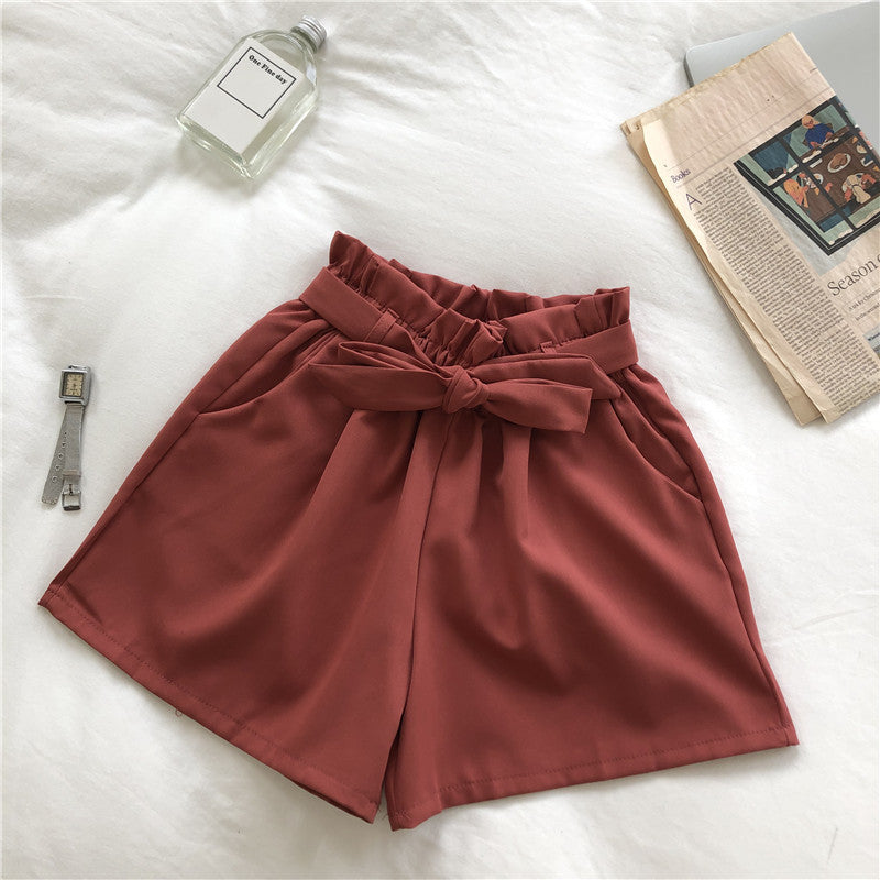 Women Cute casual BowKnot Bandage Loose Elastic Waist Shorts