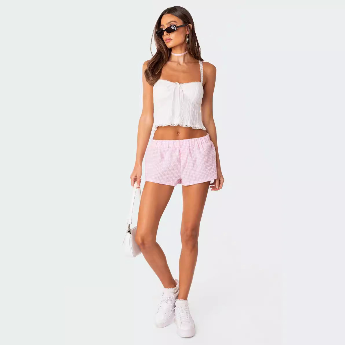 Women Fashion Casual Loose Plaid Shorts