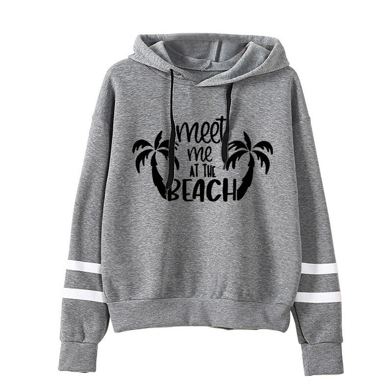 Sudadera informal holgada con estampado de letras de cocoteros y rayas de doble barra para mujer