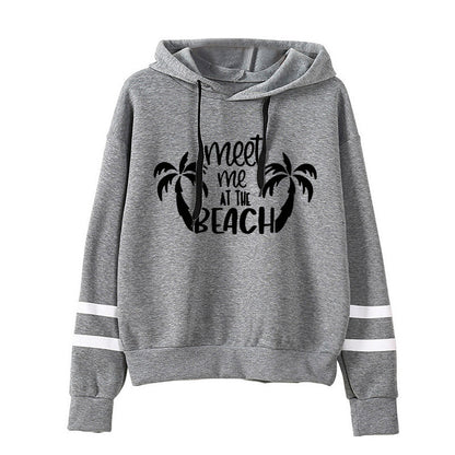 Sudadera informal holgada con estampado de letras de cocoteros y rayas de doble barra para mujer