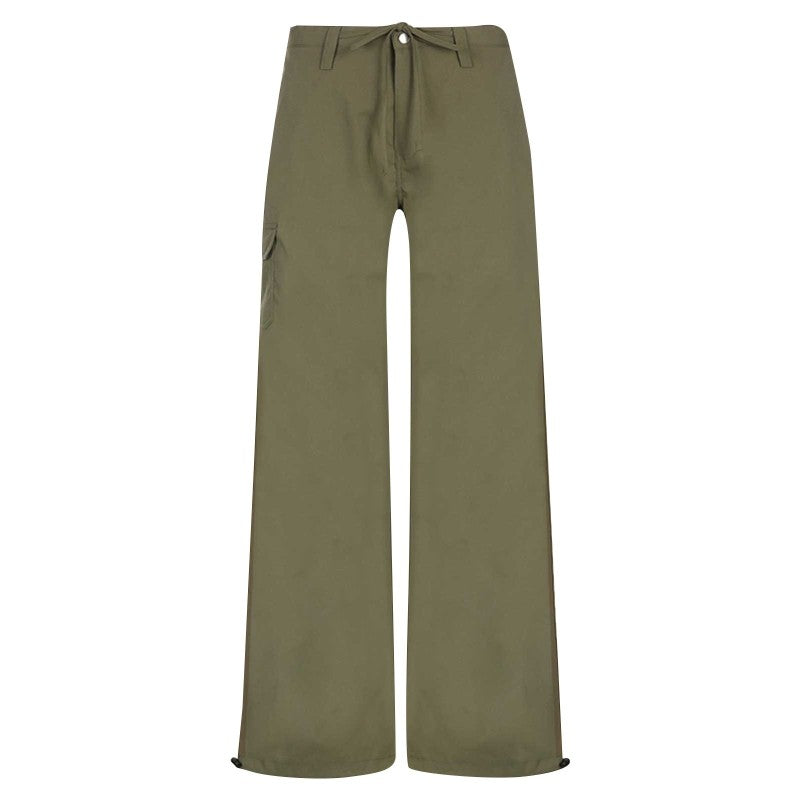 Women Fashion Casual Solid Color Drawstring Straight Pants