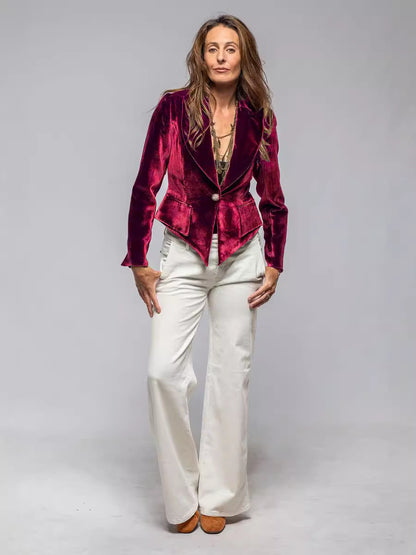 Chaqueta informal de color liso con un botón y corte entallado para mujer