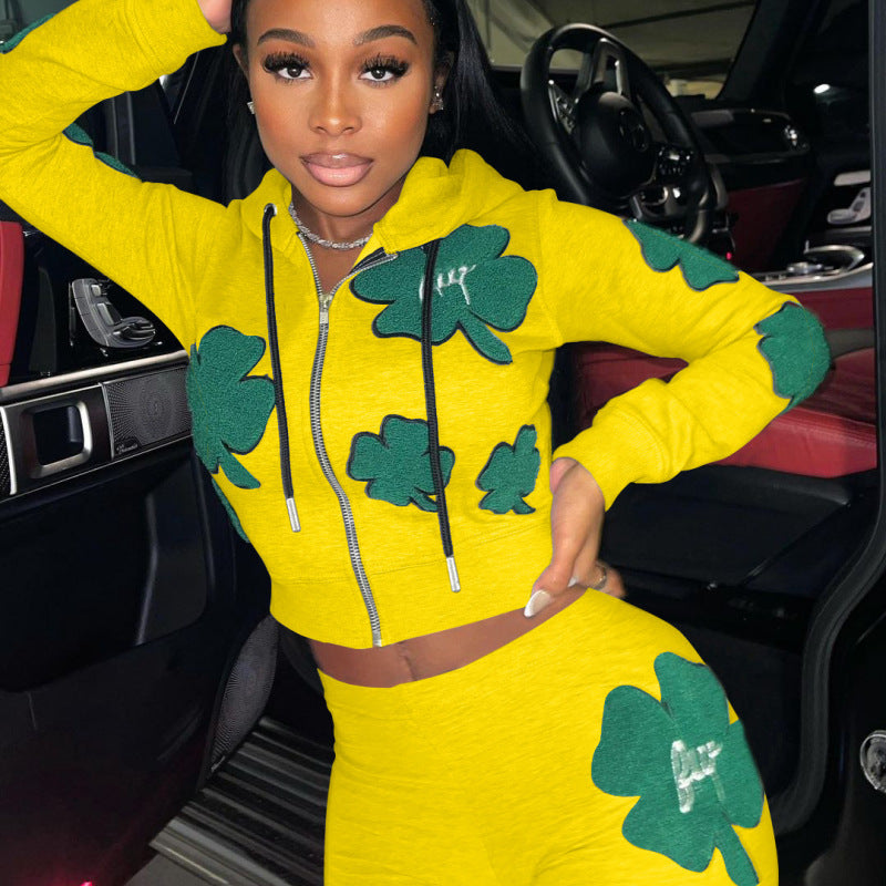 Women Print Pattern Casual Sports Two Piece Short Suit
