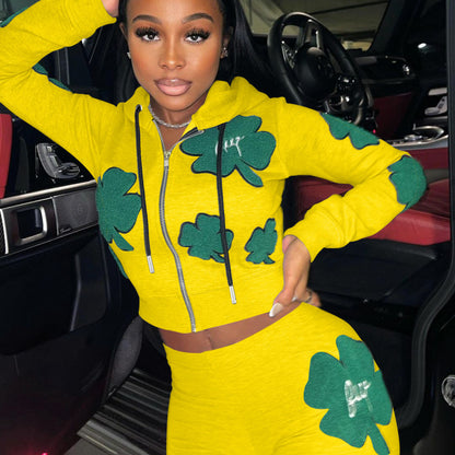 Women Print Pattern Casual Sports Two Piece Short Suit