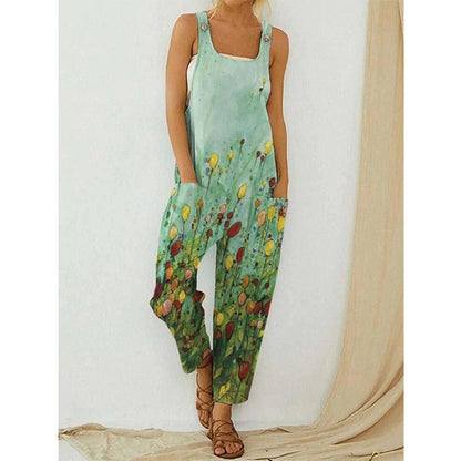 Summer Women Fashion Casual Abstract Printed Strap Jumpsuits