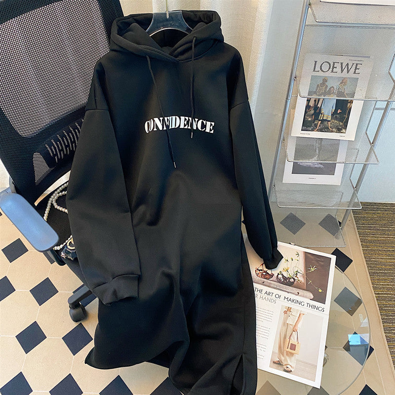 Vestido holgado informal de manga larga con capucha para mujer, otoño e invierno