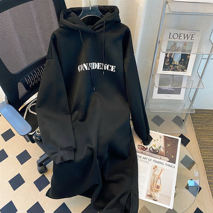 Vestido holgado informal de manga larga con capucha para mujer, otoño e invierno