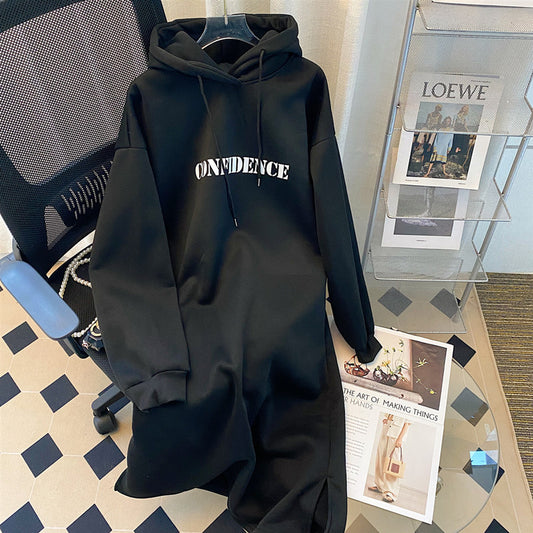 Vestido holgado informal de manga larga con capucha para mujer, otoño e invierno