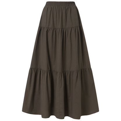 Women Casual Solid Color Pleated Loose Skirt