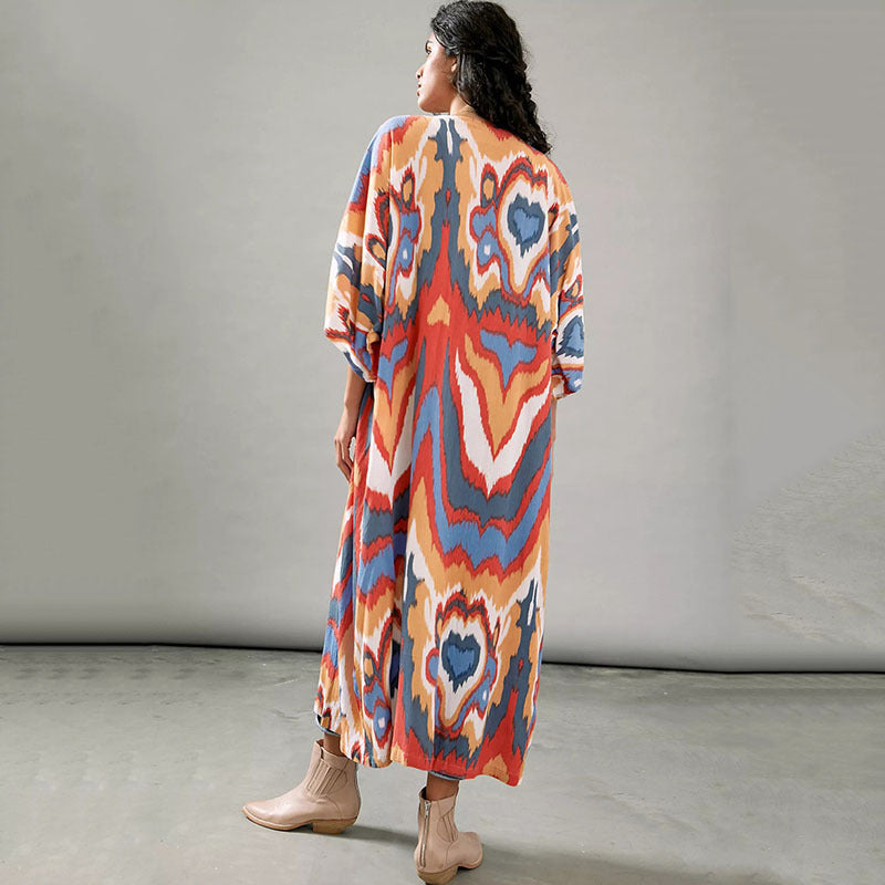 Chaqueta tipo cárdigan larga con estampado gráfico informal a la moda para mujer