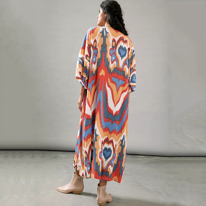 Chaqueta tipo cárdigan larga con estampado gráfico informal a la moda para mujer