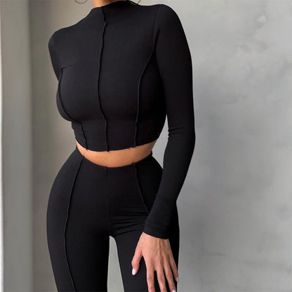Conjunto de dos piezas formado por pantalón y pantalón informal, cintura alta, ajustado, manga larga y pantalón.