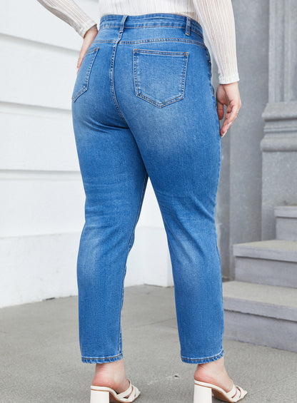 Vaqueros ajustados de talla grande informales a la moda para mujer