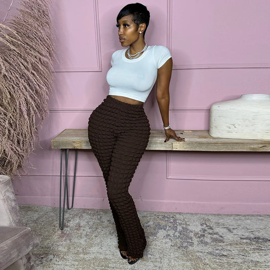 Pantalones rectos elásticos de cintura alta informales a la moda para mujer