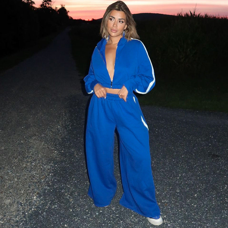 Women Fashion Casual Long Sleeve Top And Wide Leg Pants Sport Set