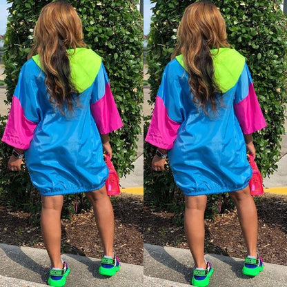 Casual Women Color Blocking Loose Pocket Hooded Dress