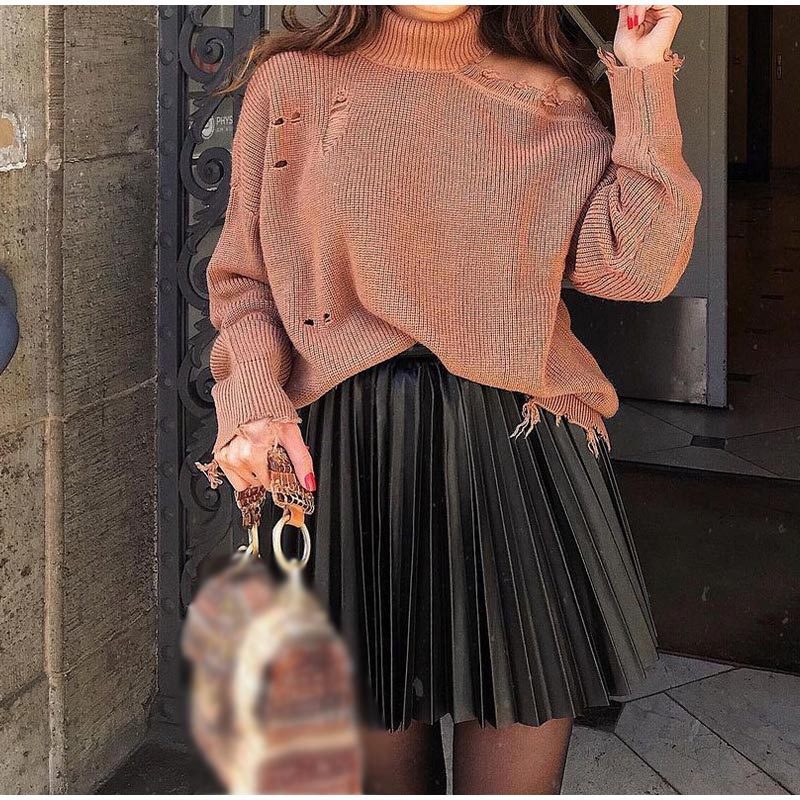 Falda plisada informal de color liso para mujer