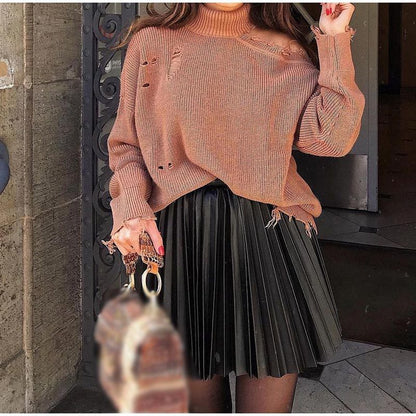 Falda plisada informal de color liso para mujer