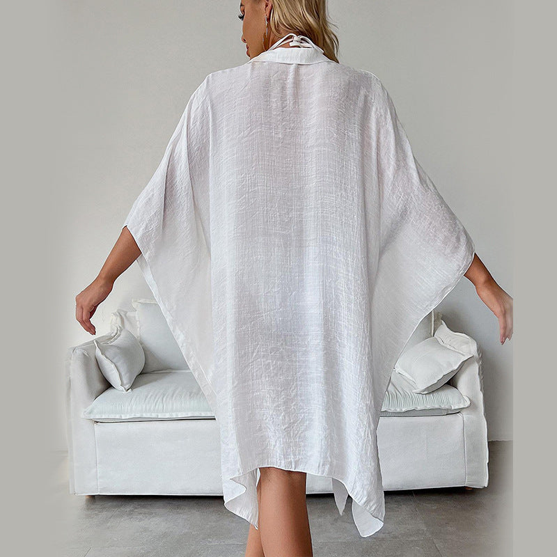 Vacation Sunscreen Cardigan Solid Color Loose Breathable Casual Shirt Beach Coverup