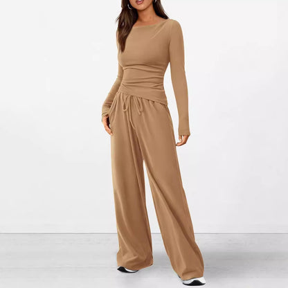 Conjunto deportivo informal de otoño e invierno con camiseta asimétrica de manga larga y pantalones anchos