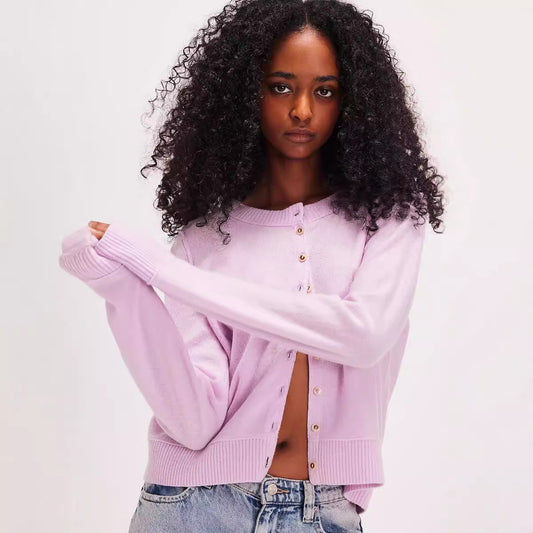 Women Fashion Casual Solid Color Long Sleeve Single Breasted Knitted Sweater