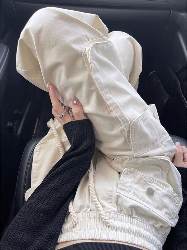 Women Fashion Casual High Waist Drawstring Cargo Pants