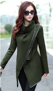 Women Fashion Casual Long Sleeve Heap Collar Irreguar Surplice Coat