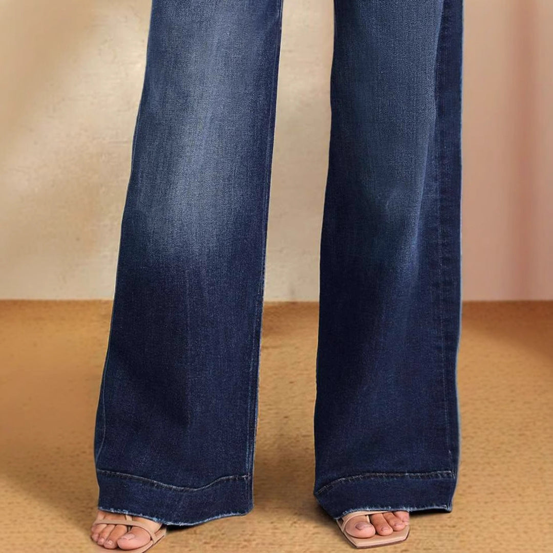 Vaqueros de pierna ancha, cintura alta, informales, con cordones, a la moda para mujer