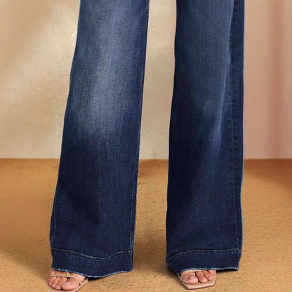 Vaqueros de pierna ancha, cintura alta, informales, con cordones, a la moda para mujer