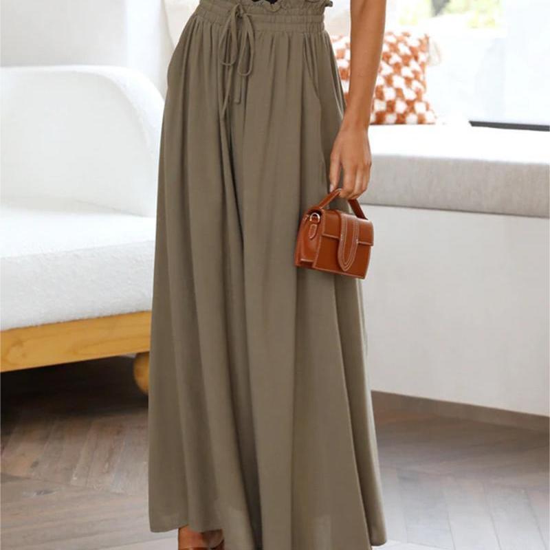 Summer Women'S Loose Casual Solid Color High Waist Wide Leg Vacation Pants