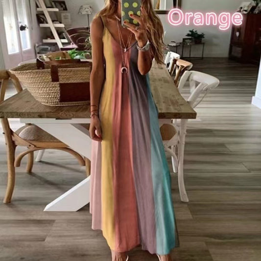 Vestido largo informal con estampado de arcoíris degradado bohemio para mujer