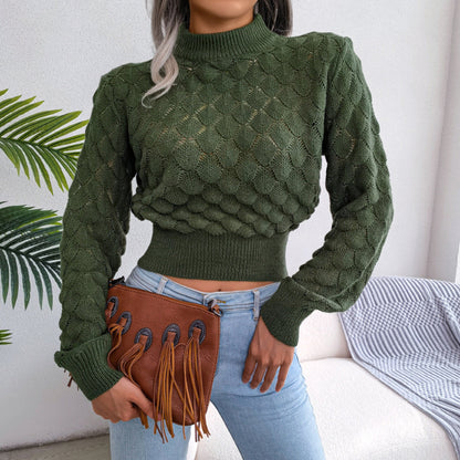 Suéter de punto corto de manga larga de color liso, informal, de moda, para otoño e invierno.