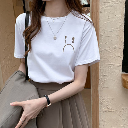 Camiseta informal holgada de manga corta con cuello redondo para mujer