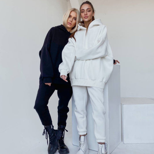 Conjunto de dos piezas de sudadera y pantalones deportivos informales de moda para mujer de otoño e invierno