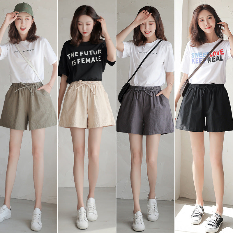 Women Linen Cotton Linen Sports Casual Wide Leg Shorts
