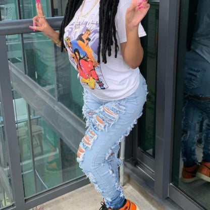 Vaqueros ajustados, rasgados y elásticos de cintura alta para mujer