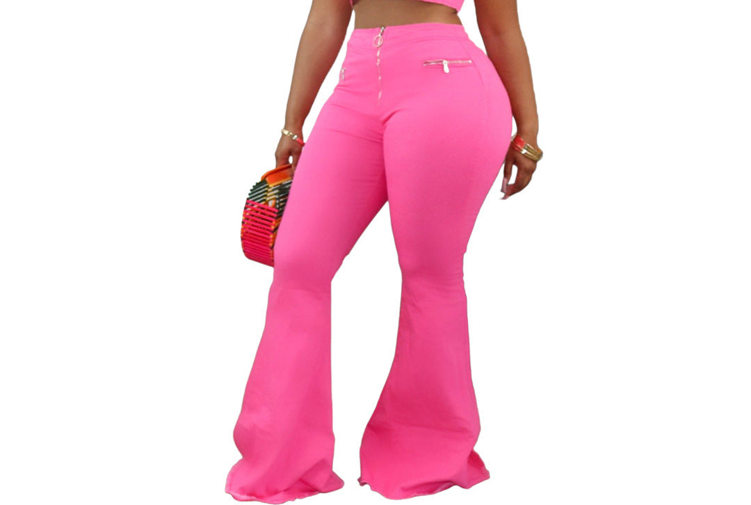Women Fashion Casual Solid Color Flared Pants