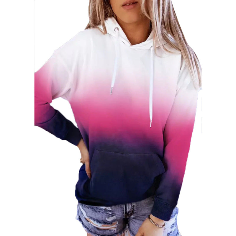 Sudadera con capucha de manga larga con estampado degradado holgado e informal para mujer