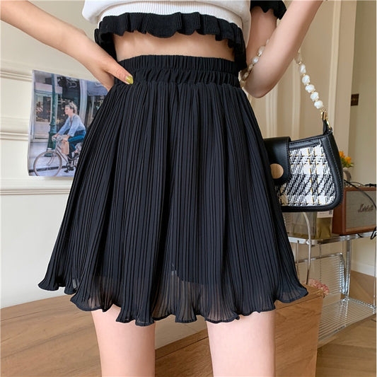 Falda plisada de gasa de cintura alta para mujer, informal, de color liso, para verano