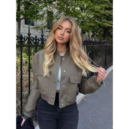 Chaqueta informal de color liso con un solo pecho y bolsillo para mujer