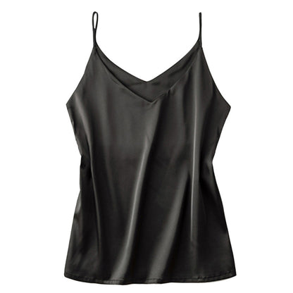 Women Casual Sleeveless Solid Color Satin Camisole