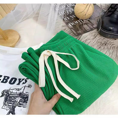 Pantalones casuales de pierna ancha y holgados de color sólido para mujer