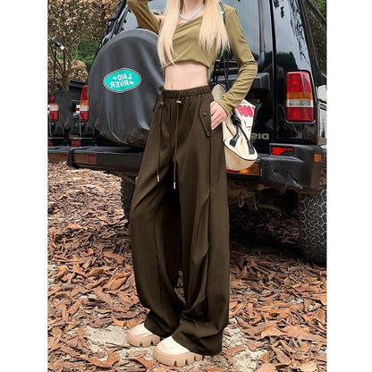 Women Fashion Casual Elastic Waist Drawstring Loose Pants