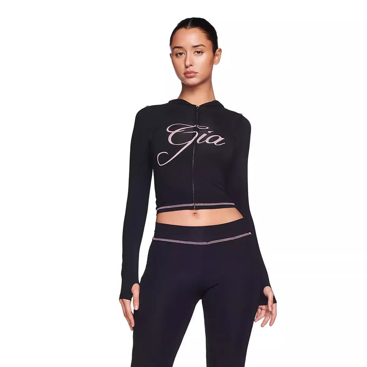 Conjunto de dos piezas de pantalones casuales de cintura alta sin tirantes con estampado en caliente para mujer