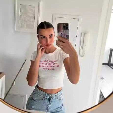 Women Fashion Casual Letter Printed Short-Sleeve T-Shirt