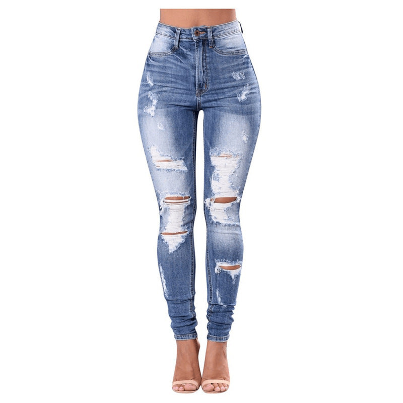 Women Fashion Casual Ripped Tight Skinny Jeans