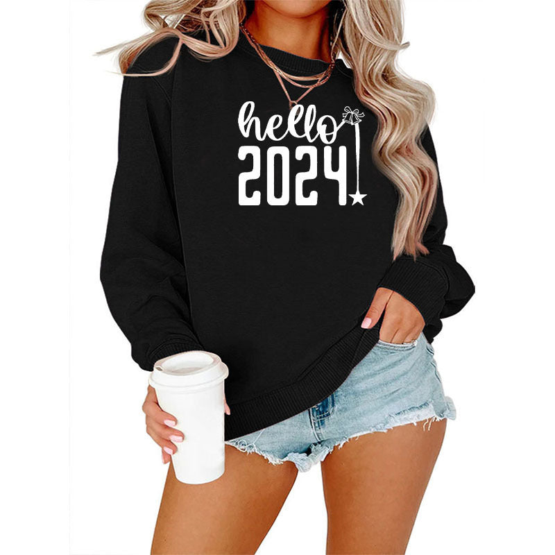 Women Loose Casual 2024 Letter Print Round Neck Long Sleeve Sweatshirt