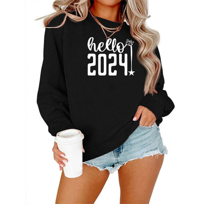 Women Loose Casual 2024 Letter Print Round Neck Long Sleeve Sweatshirt