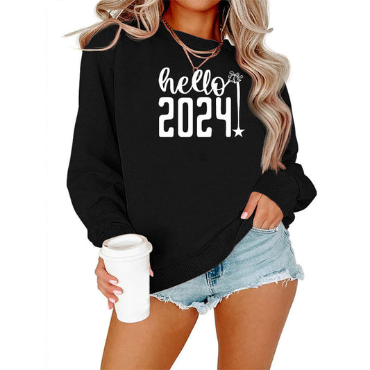 Women Loose Casual 2024 Letter Print Round Neck Long Sleeve Sweatshirt