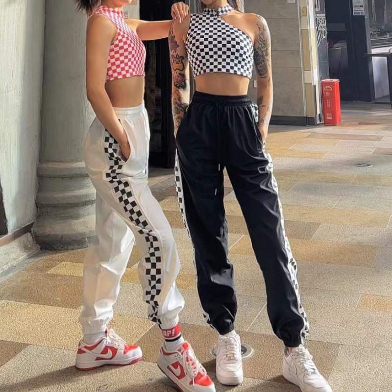 Retro Checkerboard Print Casual Fashion Women'S Sports Pants